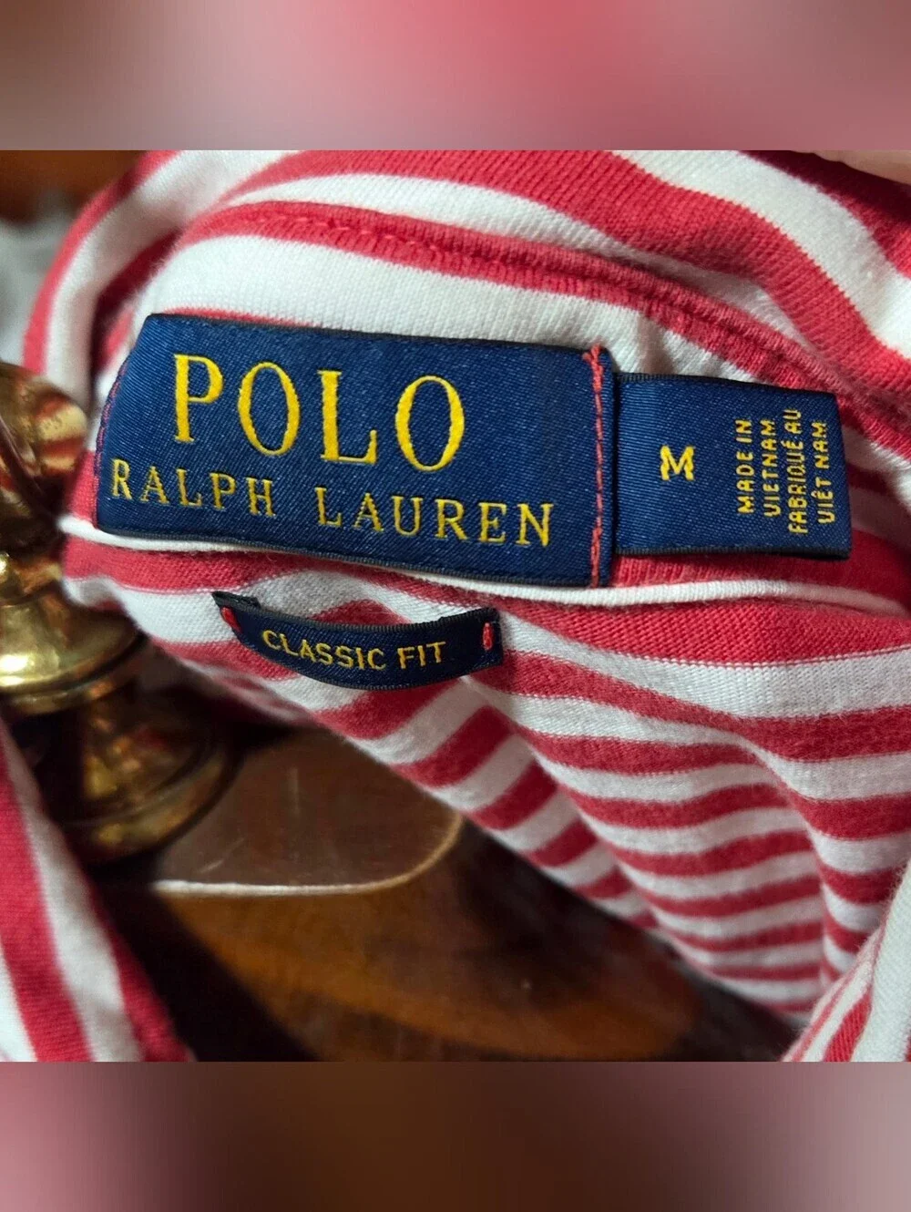 Polo Ralph Lauren Classic Fit Red & White Striped Polo Shirt Size Medium